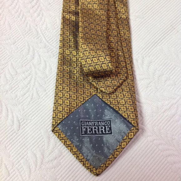 Gianfranco FERRE Geometric Gold & Blue Silk Necktie Tie - Picture 7 of 12